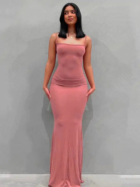 Backless Long Maxi Dress with flowing fabric and adjustable straps, perfect for formal and casual events, offering bold style and comfort.